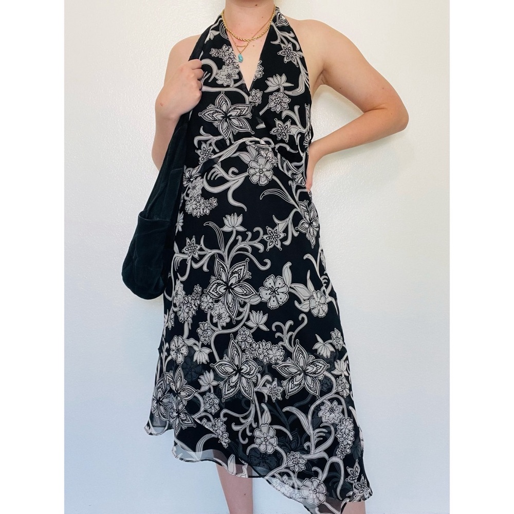 Blu Sage | Y2k Style Sheer Asymmetrical Floral Halter Cocktail Sun Dress